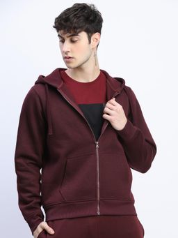 HIGHLANDER - Mens Solid Wine Hooded Jacket