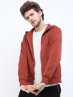 HIGHLANDER - Mens Solid Rust Hooded Jacket