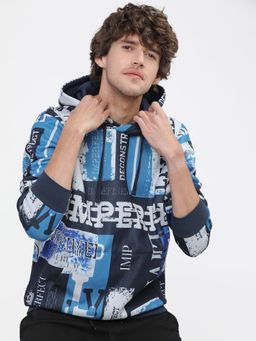 HIGHLANDER - Mens Blue & White Graphic Hoodie