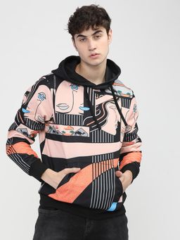 HIGHLANDER - Mens Black & Peach Graphic Hoodie