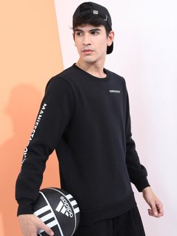 HIGHLANDER - Mens Black Typography Round Neck Sweatshirt