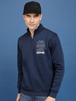 HIGHLANDER - Mens Typography Printed Mock Collar Pullover Sweatshirt