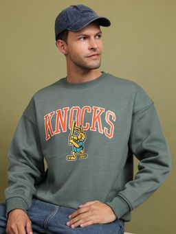 HIGHLANDER - Mens Green Graphic Drop Shoulder Oversized Pullover Sweatshirt