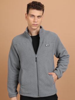 HIGHLANDER - Mens Grey Mock Collar Front Open Jacket