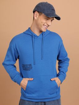 HIGHLANDER - Mens Blue Typography Long Sleeve Relaxed Hoodie