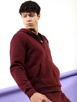 HIGHLANDER - Mens Solid Burgundy Hooded Jacket