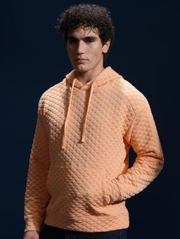 HIGHLANDER - Mens Peach Self Design Drop Shoulder Hoodie