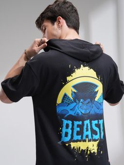 HIGHLANDER - Mens Black Oversized Drop Shoulder Half Sleeve Hoodie