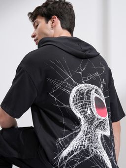 HIGHLANDER - Mens Black Oversized Drop Shoulder Half Sleeve Hoodie