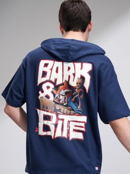 HIGHLANDER - Mens Navy Blue Oversized Drop Shoulder Half Sleeve Hoodie