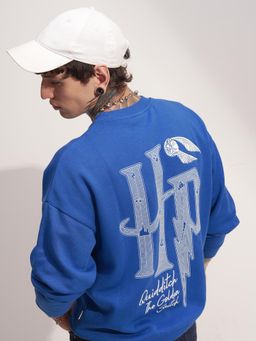 HIGHLANDER - Mens Blue Typography Round Neck Pullover Sweatshirt
