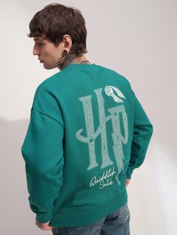 HIGHLANDER - Mens Green Typography Round Neck Pullover Sweatshirt