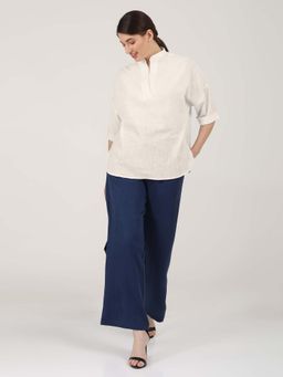 Saltpetre - Women Solid White Kimino Top With Navy Pants (Set of 2)