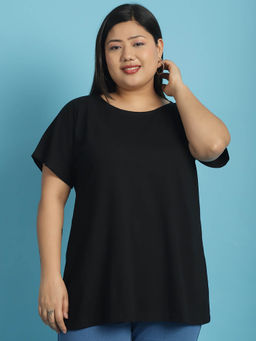 theRebelinme - Plus Size Women's Black solid color cotton Round Neck T-Shirt