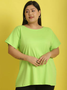 theRebelinme - Plus Size Women's Bright Green solid color cotton Round Neck T-Shirt