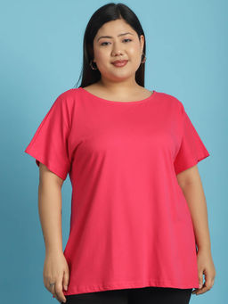 theRebelinme - Plus Size Women's Fuchsia solid color cotton Round Neck T-Shirt