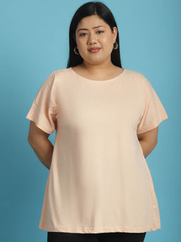 theRebelinme - Plus Size Women's Light Peach solid color cotton Round Neck T-Shirt