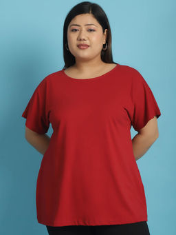 theRebelinme - Plus Size Women's Maroon solid color cotton Round Neck T-Shirt