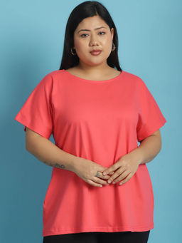 theRebelinme - Plus Size Women's Peach solid color cotton Round Neck T-Shirt
