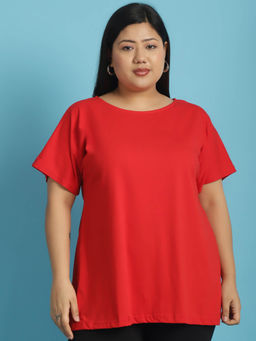 theRebelinme - Plus Size Women's Red solid color cotton Round Neck T-Shirt