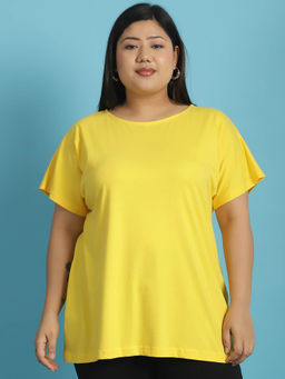 theRebelinme - Plus Size Women's Yellow solid color cotton Round Neck T-Shirt