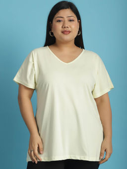 theRebelinme - Plus Size Women's Pale Yellow solid color cotton V-Neck T-Shirt