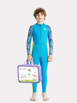 Little Surprise Box - Blue Leaf Full Length Kids Swimwear and Washbag