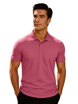 Nobero - Men Pink Cotton Solid Polo T-Shirt