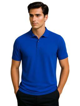 Nobero - Men Blue Cotton Solid Polo T-Shirt