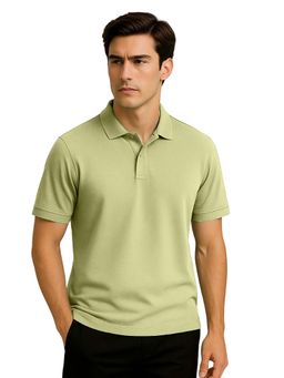 Nobero - Men Light Green Cotton Solid Polo T-Shirt