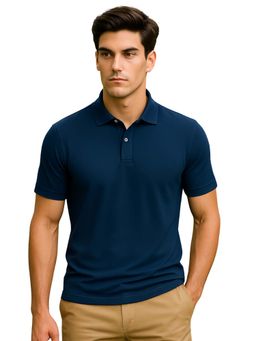 Nobero - Men Blue Cotton Solid Polo T-Shirt