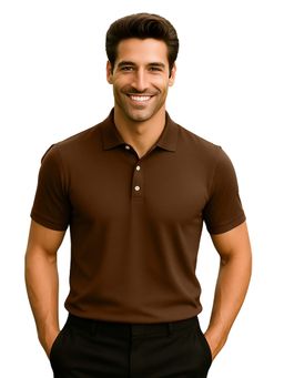 Nobero - Men Brown Cotton Solid Polo T-Shirt