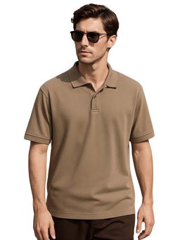 Nobero - Men Brown Cotton Solid Polo T-Shirt