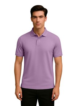 Nobero - Men Lavender Cotton Solid Polo T-Shirt