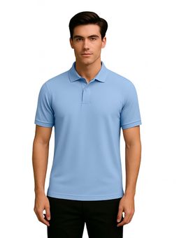 Nobero - Men Blue Cotton Solid Polo T-Shirt