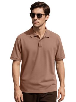 Nobero - Men Brown Cotton Solid Polo T-Shirt