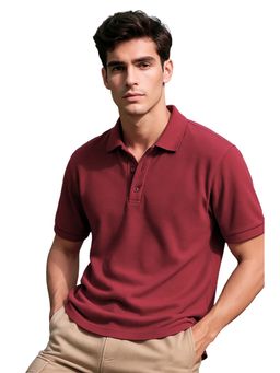 Nobero - Men Maroon Cotton Solid Polo T-Shirt