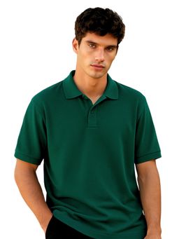 Nobero - Men Green Cotton Solid Polo T-Shirt