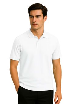 Nobero - Men White Cotton Solid Polo T-Shirt