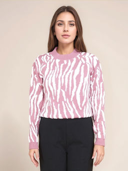 Zink London - Women's Printed Round Neck Full Sleeves Sweater