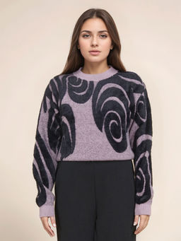 Zink London - Women's Printed Round Neck Full Sleeves Sweater