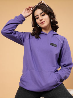 RIGO - Women Purple Oversized Printed Fleece Sweatshirt