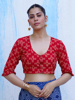 Chidiyaa - Umt Gulkand Candies Rust Red Hand Block Cotton Stitched Blouse