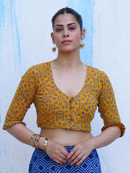 Chidiyaa - Umt Swinging In Veranda Mustard Yellow Hand Block Cotton Stitched Blouse