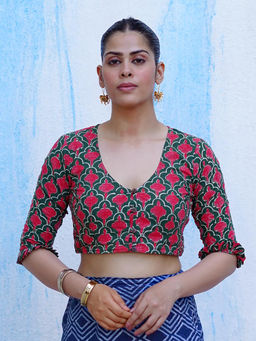 Chidiyaa - Umt Nowhere To Be Green Hand Block Cotton Stitched Blouse