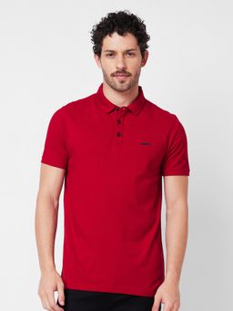 Spykar - Polo Collar Half Sleeves Red T-Shirt for Men