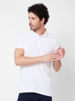Spykar - Polo Collar Half Sleeves White T-Shirt for Men
