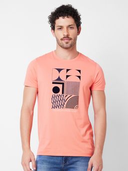 Spykar - Round Neck Half Sleeves Pink T-Shirt for Men
