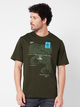 Spykar - Round Neck Half Sleeves Green T-Shirt for Men