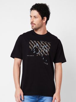 Spykar - Round Neck Half Sleeves Black T-Shirt for Men